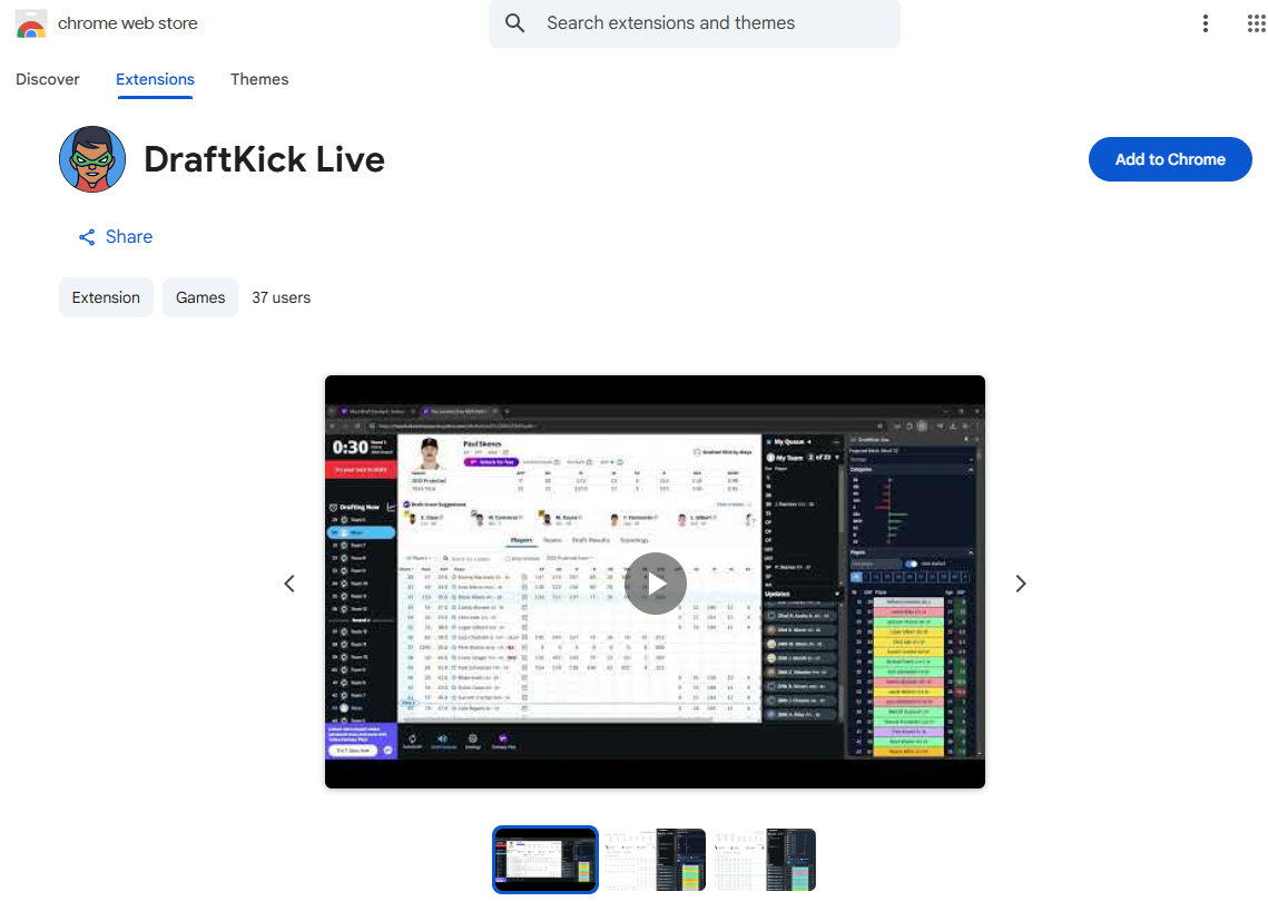 DraftKick Live in the Chrome Webstore